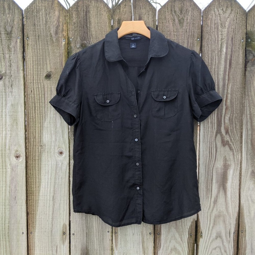 GAP Cotton / Silk Black Short Sleeve Blouse
